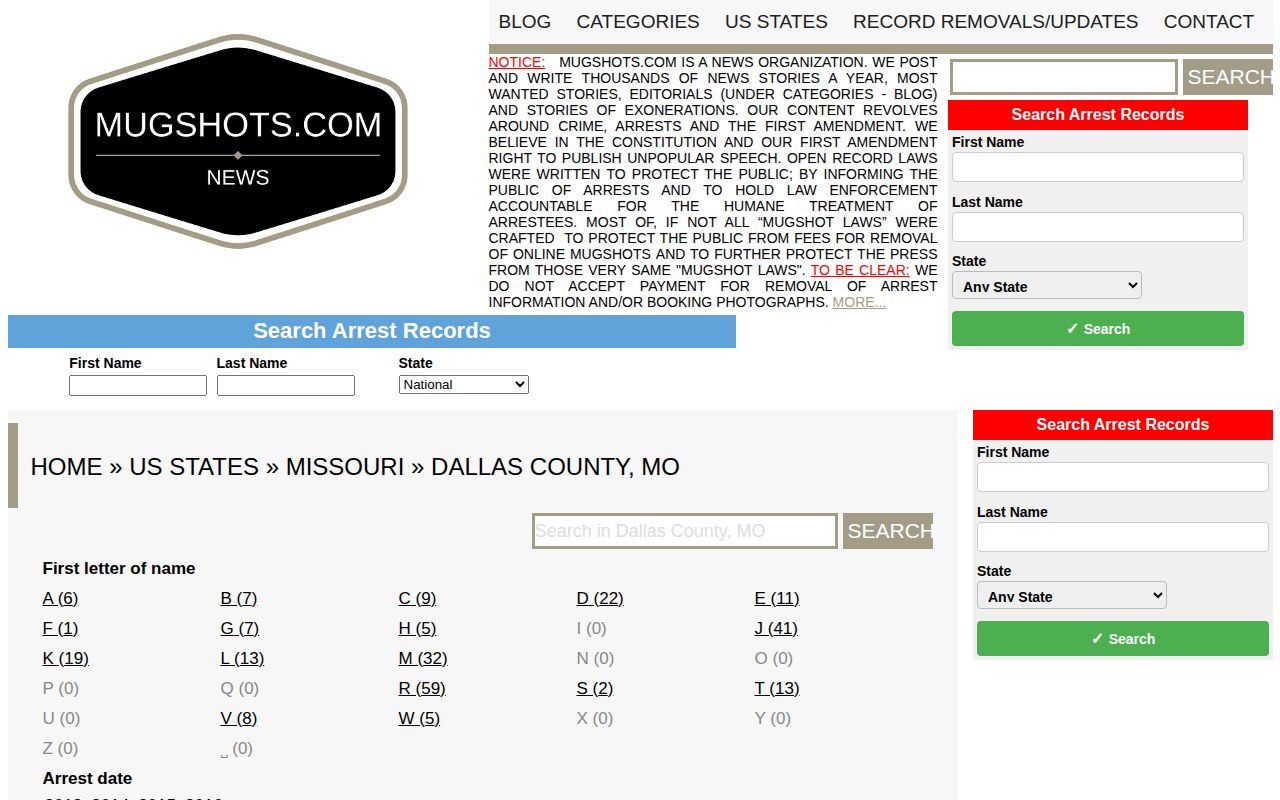 Dallas County Missouri secondary mugshot source section