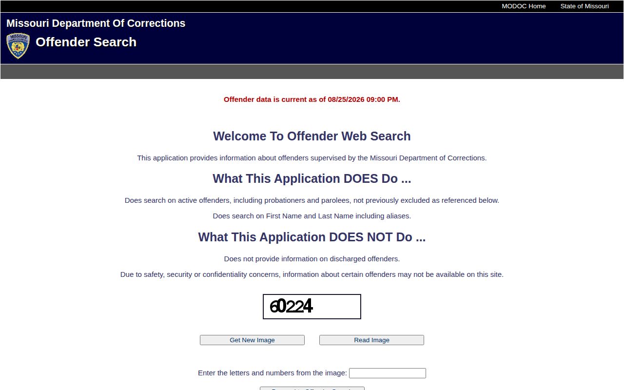 Dallas County Missouri DOC offender record search interface